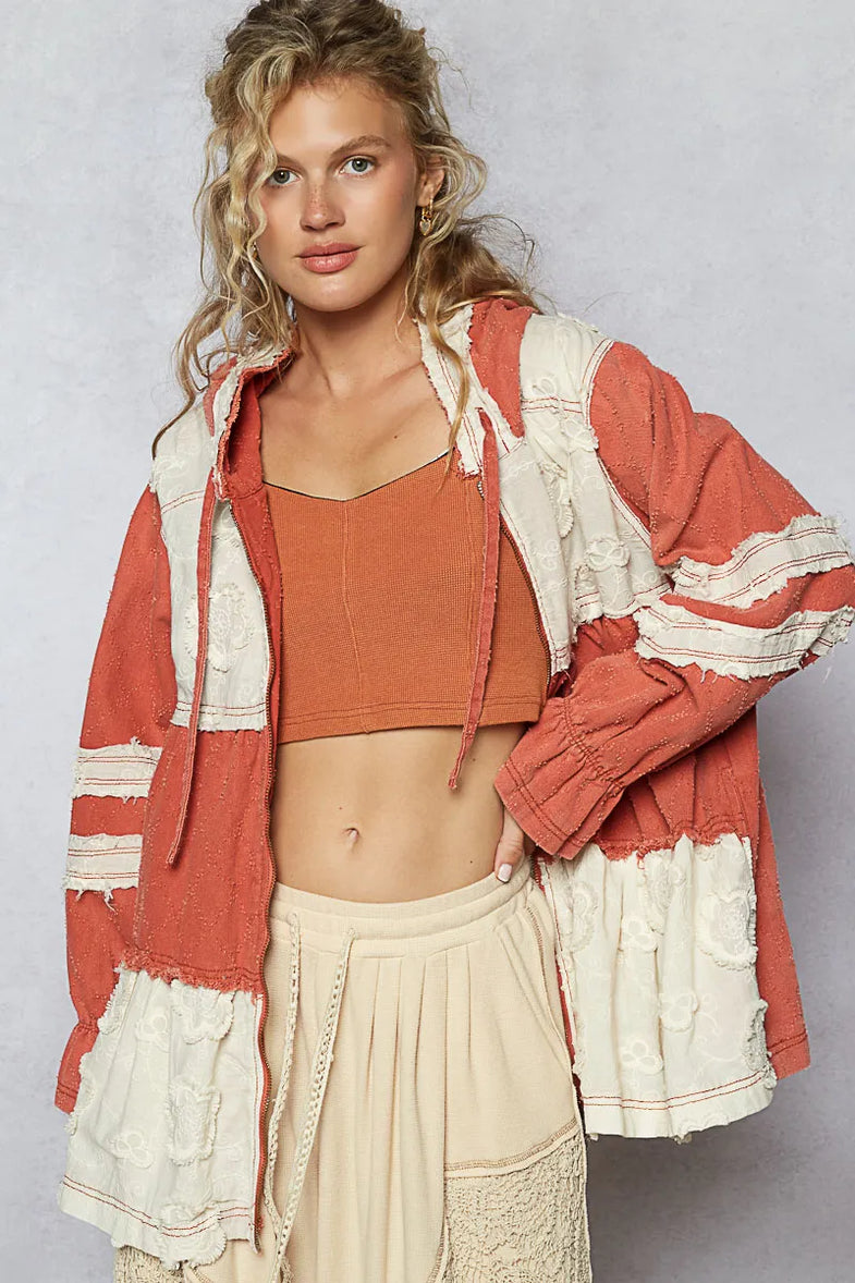 POL Raw Hem Color Block Hooded Jacket - SwagglyLife Home & Fashion